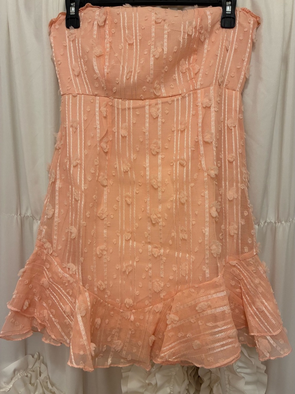Simplee Peach Floral Textured Strapless Dress🌺